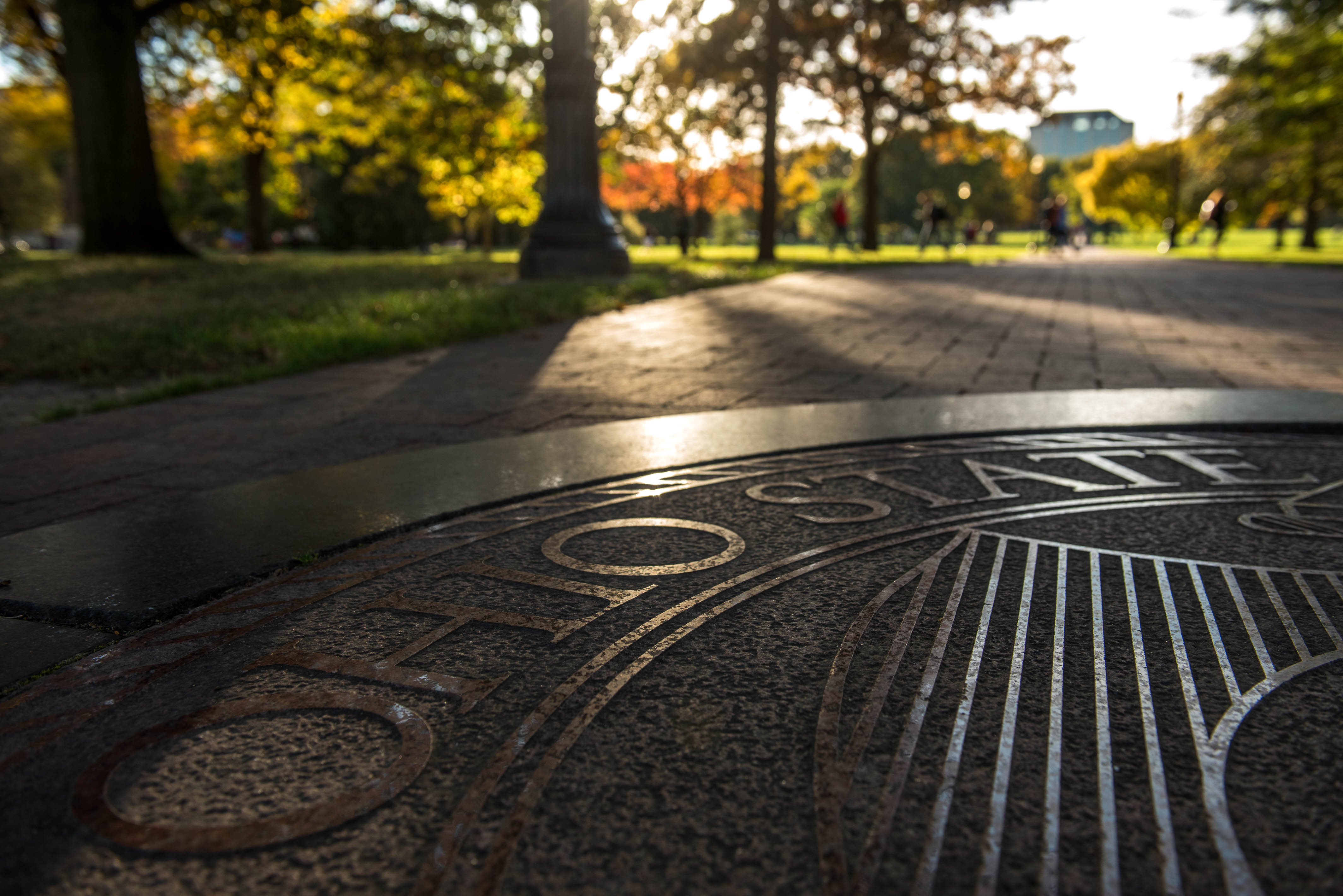 University seal on the Oval at The Ohio State University