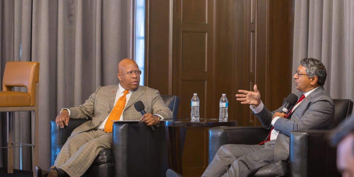 Columbus Chamber CEO Derrick Clay and Ohio State President Ravi Bellamkonda