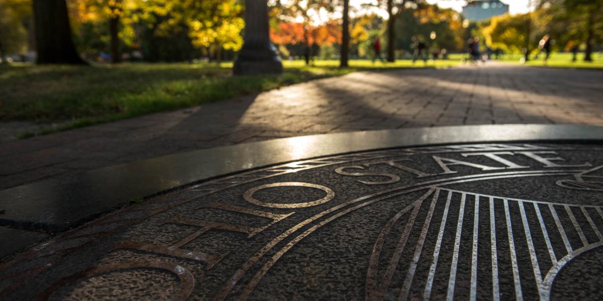 University seal on the Oval at The Ohio State University